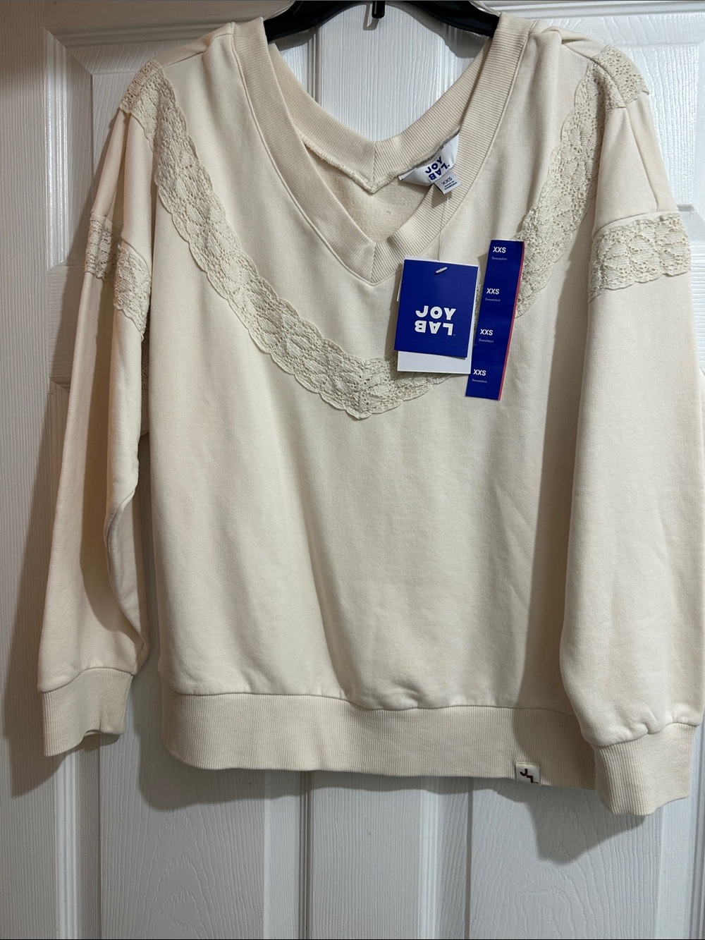 JoyLab Ivory Lace-Trim V-Neck Sweater